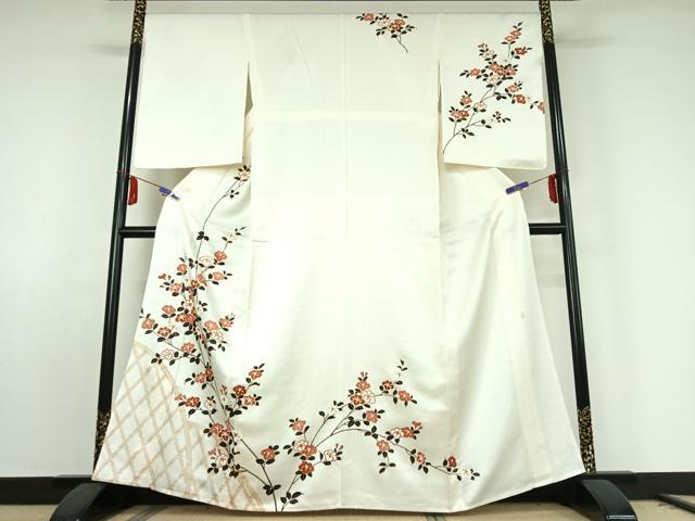 平和屋着物▽十日町老舗ブランド 吉澤友禅 吾妻徳穂 訪問着 単衣 刺繍 枝花文 正絹 逸品 AABE8066jh