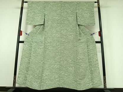 平和屋着物▽上質な小紋 単衣 流水花文 鬼しぼ縮緬 正絹 逸品 AABE8068