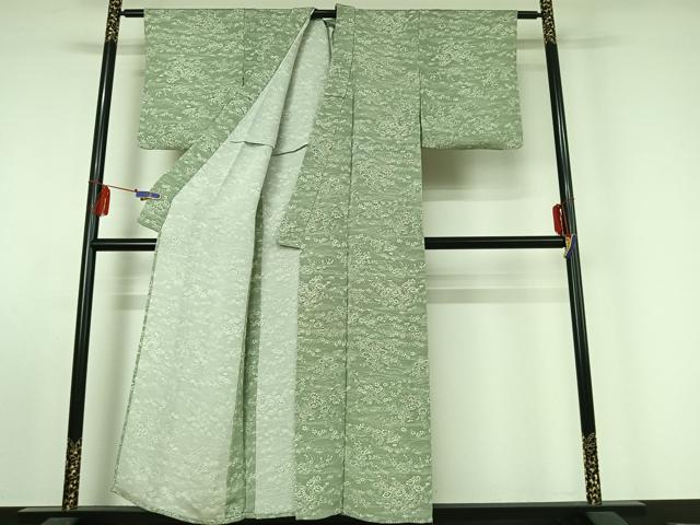 平和屋着物▽上質な小紋 単衣 流水花文 鬼しぼ縮緬 正絹 逸品 AABE8068