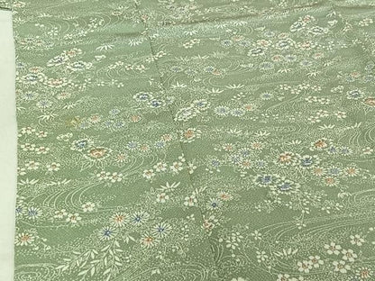 平和屋着物▽上質な小紋 単衣 流水花文 鬼しぼ縮緬 正絹 逸品 AABE8068