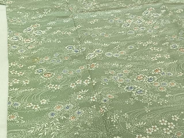 平和屋着物▽上質な小紋 単衣 流水花文 鬼しぼ縮緬 正絹 逸品 AABE8068