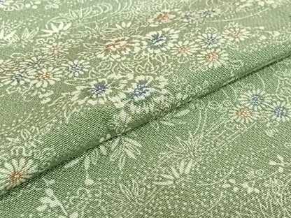 平和屋着物▽上質な小紋 単衣 流水花文 鬼しぼ縮緬 正絹 逸品 AABE8068