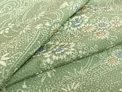 平和屋着物▽上質な小紋 単衣 流水花文 鬼しぼ縮緬 正絹 逸品 AABE8068