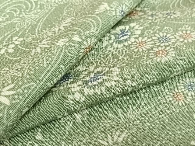 平和屋着物▽上質な小紋 単衣 流水花文 鬼しぼ縮緬 正絹 逸品 AABE8068