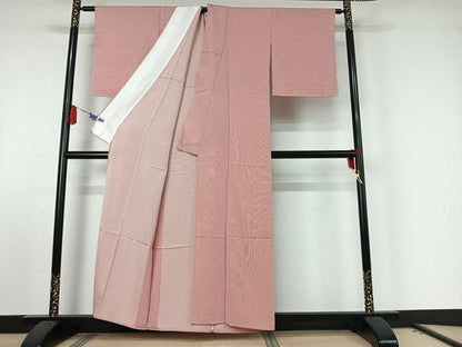 平和屋着物▽江戸小紋 単衣 万筋 珊瑚朱色×白色 正絹 逸品 AABE8069jh