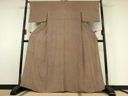 平和屋着物▽上質な紬 単衣 格子 正絹 逸品 AABE8070jh