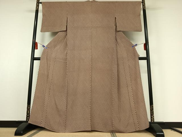 平和屋着物▽上質な紬 単衣 格子 正絹 逸品 AABE8070jh