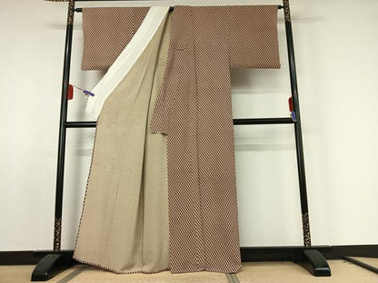 平和屋着物▽上質な紬 単衣 格子 正絹 逸品 AABE8070jh