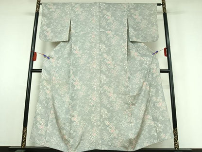 平和屋着物▽上質な小紋 単衣 流水花文 正絹 逸品 AABE8071jh