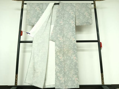 平和屋着物▽上質な小紋 単衣 流水花文 正絹 逸品 AABE8071jh
