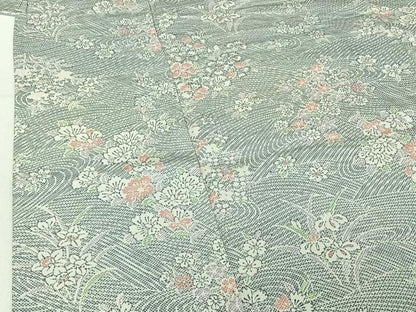 平和屋着物▽上質な小紋 単衣 流水花文 正絹 逸品 AABE8071jh