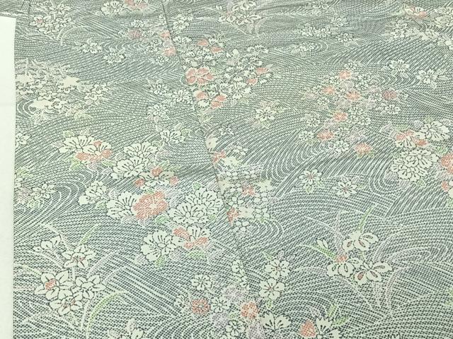 平和屋着物▽上質な小紋 単衣 流水花文 正絹 逸品 AABE8071jh