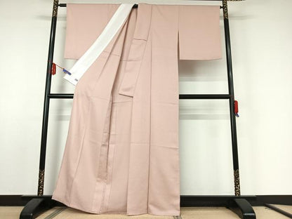 平和屋着物▽東京友禅　熊谷好博子　色無地　単衣　灰桜色　高島屋扱い　洗える着物　AABE8073jh