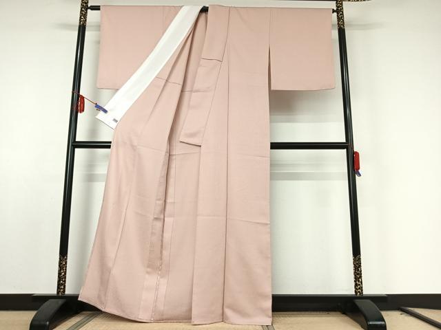 平和屋着物▽東京友禅　熊谷好博子　色無地　単衣　灰桜色　高島屋扱い　洗える着物　AABE8073jh