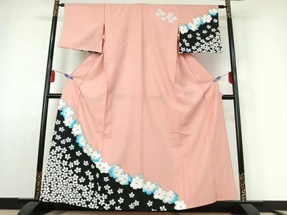 平和屋着物▽訪問着　単衣　舞花文　暈し染め　洗える着物　AABE8075jh