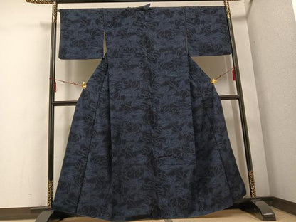 平和屋着物●結城紬　葉尽くし　正絹　逸品　AABE8102ph