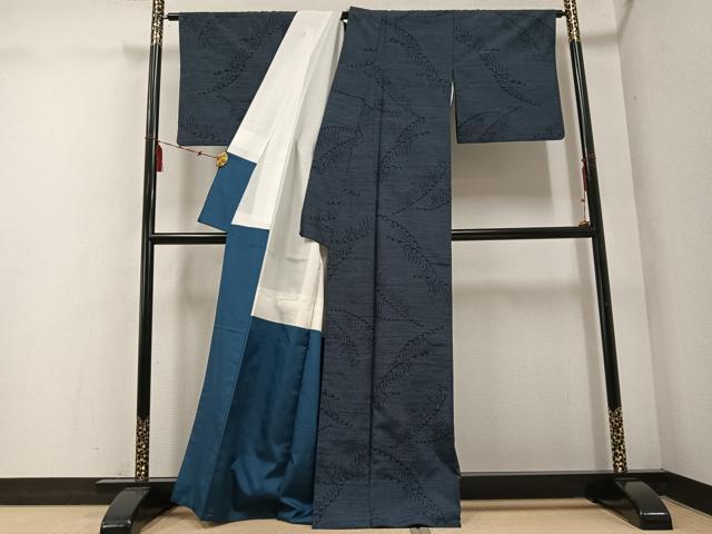 平和屋着物●結城紬　立波文　正絹　逸品　AABE8104ph