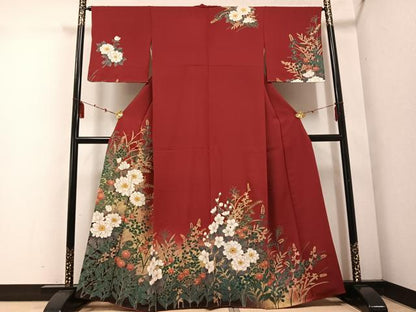 平和屋着物●訪問着　草花文　暈し染め　金彩　正絹　逸品　AABE8107ph