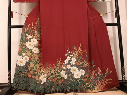 平和屋着物●訪問着　草花文　暈し染め　金彩　正絹　逸品　AABE8107ph