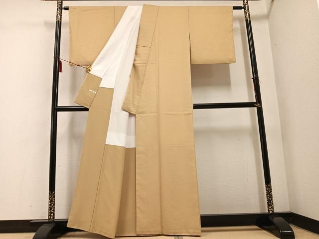 平和屋着物●上質な色無地　紋意匠　枯色　正絹　逸品　AABE8112ph