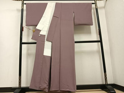 平和屋着物●上質な色無地　友禅　作家物　本茶四度染　雲江　鳩羽鼠色　正絹　逸品　AABE8118ph