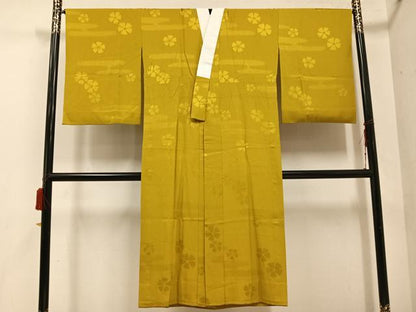 平和屋着物●長襦袢　無双仕立て　色無地　花地紋　芥子色　やまと誂製　正絹　逸品　AABE8119ph