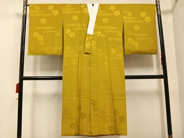 平和屋着物●長襦袢　無双仕立て　色無地　花地紋　芥子色　やまと誂製　正絹　逸品　AABE8119ph