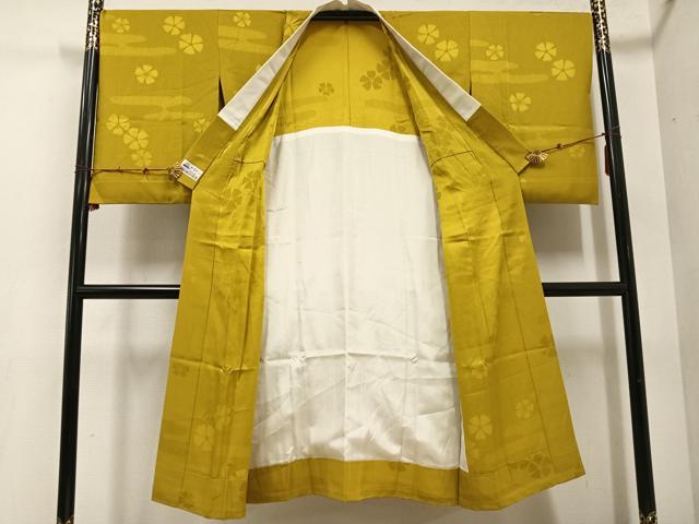 平和屋着物●長襦袢　無双仕立て　色無地　花地紋　芥子色　やまと誂製　正絹　逸品　AABE8119ph
