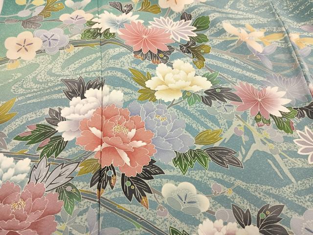 平和屋着物●訪問着　友禅　作家物　枝花文　暈し染め　正絹　逸品　AABE8120ph 平和屋着物○訪問着 友禅 作家物 枝花文 暈し染め 正絹