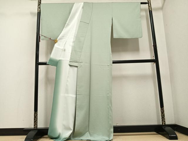 平和屋着物●色無地　唐草地紋　夏虫色　洗える着物　AABE8122ph