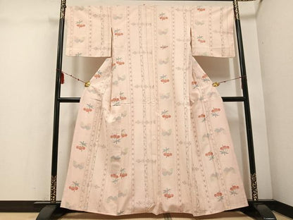 平和屋着物●上質な紬　間道　蝶　成り物　正絹　逸品　AABE8125ph