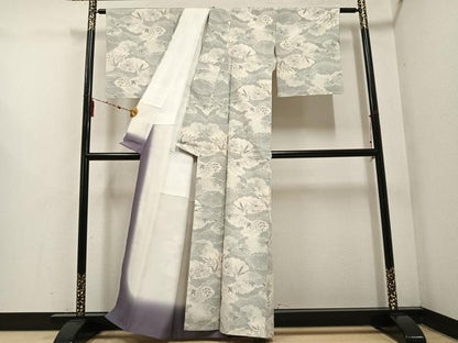 平和屋着物●上質な紬　雲重ね草花文　正絹　逸品　未使用　AABE8133ph