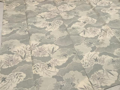 平和屋着物●上質な紬　雲重ね草花文　正絹　逸品　未使用　AABE8133ph
