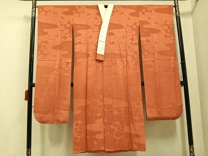 平和屋着物●振袖用長襦袢　無双仕立て　色無地　花地紋　纁色　正絹　逸品　AABE8134ph
