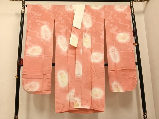 平和屋着物●振袖用長襦袢　無双仕立て　桜　暈し染め　広衿仕立て　正絹　逸品　AABE8137ph