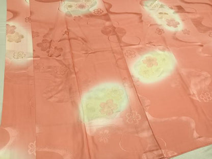 平和屋着物●振袖用長襦袢　無双仕立て　桜　暈し染め　広衿仕立て　正絹　逸品　AABE8137ph