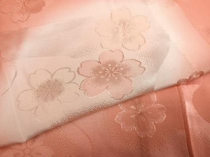 平和屋着物●振袖用長襦袢　無双仕立て　桜　暈し染め　広衿仕立て　正絹　逸品　AABE8137ph