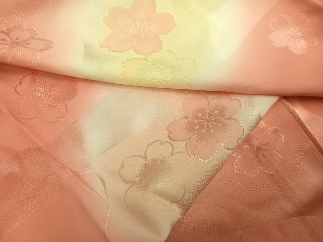 平和屋着物●振袖用長襦袢　無双仕立て　桜　暈し染め　広衿仕立て　正絹　逸品　AABE8137ph