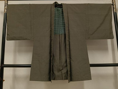 平和屋着物●男性　紬　アンサンブル　80亀甲　正絹　逸品　AABE8139ph