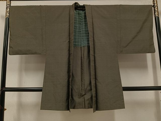 平和屋着物●男性　紬　アンサンブル　80亀甲　正絹　逸品　AABE8139ph