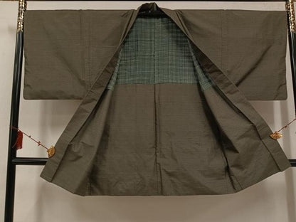 平和屋着物●男性　紬　アンサンブル　80亀甲　正絹　逸品　AABE8139ph
