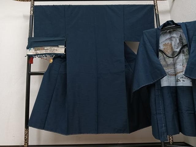 平和屋着物●男性　ほづま紬　アンサンブル　色無地　反端付き　正絹　逸品　未使用　AABE8141ph