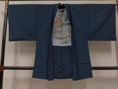 平和屋着物●男性　ほづま紬　アンサンブル　色無地　反端付き　正絹　逸品　未使用　AABE8141ph