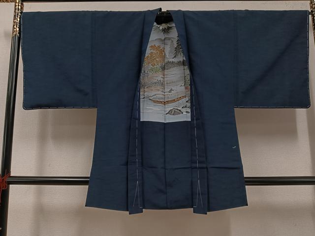 平和屋着物●男性　ほづま紬　アンサンブル　色無地　反端付き　正絹　逸品　未使用　AABE8141ph