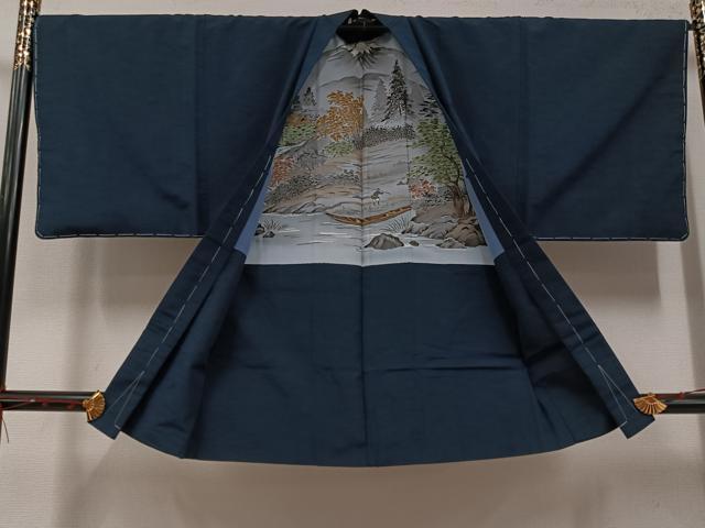 平和屋着物●男性　ほづま紬　アンサンブル　色無地　反端付き　正絹　逸品　未使用　AABE8141ph