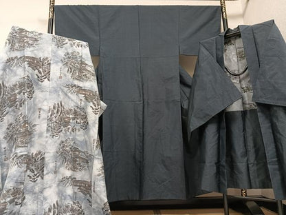 平和屋着物●男性　本場村山大島紬　アンサンブル　長襦袢(袷)セット　亀甲柄　正絹　逸品　AABE8142ph