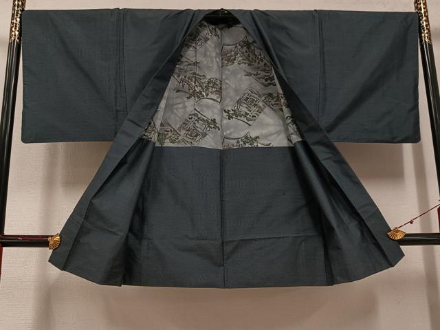 平和屋着物●男性　本場村山大島紬　アンサンブル　長襦袢(袷)セット　亀甲柄　正絹　逸品　AABE8142ph