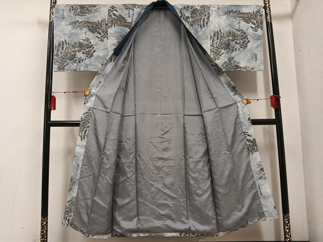 平和屋着物●男性　本場村山大島紬　アンサンブル　長襦袢(袷)セット　亀甲柄　正絹　逸品　AABE8142ph