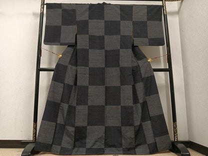 平和屋着物●上質な紬　80亀甲　市松文　正絹　逸品　AABE8144ph