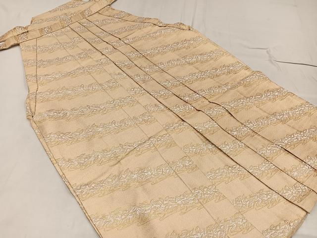 平和屋着物●男性　馬乗り袴　金襴袴　舞葉文　金糸　正絹　逸品　AABE8151ph